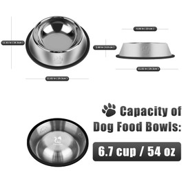 3Pcs Stainless Steel Dog Bowls Set with Dog Paw Pattern- Non-Slip Food and Water Bowl 54 Oz - Dishwasher-Safe, Rust Resistant Metal Pet Bowls for Small/Medium/Large Sized Pets
