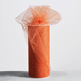 6 Inch x 25-Yards Craft Glitter Tulle Roll for Wedding Decoration, 1 Roll, Orange, MOR-1370