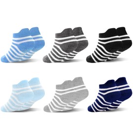 Calcetines Antideslizantes para Niños Pequeños, 6 pares Calcetines de Bebé Redondo Puro Algodón, Calcetin Antideslizantes Transpirables (MX/US, Edad, 3 Años, 5 Años, Chica de Color Rayado)