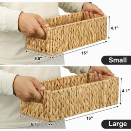 Graciadeco Nesting Small Wicker Basket, Water Hyacinth Toilet Paper Baskets Bathroom Organizer Woven Long Narrow Baskets for Organizing Pantry Bathroom Toilet Tank, 2 Pack