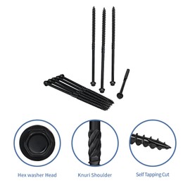 6 Inch Heavy-Duty Outdoor Wood Screws, 50Pcs Hex Head Deck Screws, #14 x 6 Black Timber Lag Structural Wood Screws, Exterior Coated, Rust Resistant, Hex Socket Included