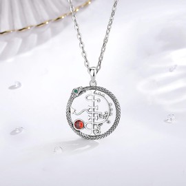 INFUSEU Seal Sigil of Asmoday Necklace, 925 Sterling Silver Patron Miraculous Snake Religious Jewellery Divine Love Spiritual Protection Jewelry Amulet Gifts for Women