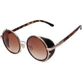 Steampunk 002 Retro Gothic Vintage Hippie Colored Metal Round Circle Frame Sunglasses Brown Lens OWL