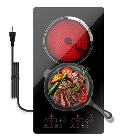 Borrallio 2 Burner Electric Cooktop 2000W, Portable Ceramic Glass Hot Plate 12 Inch, 110V Plug in Electric Stove Top Burner, Built-in & Countertop Burner with Touch Control, 9 Power Levels