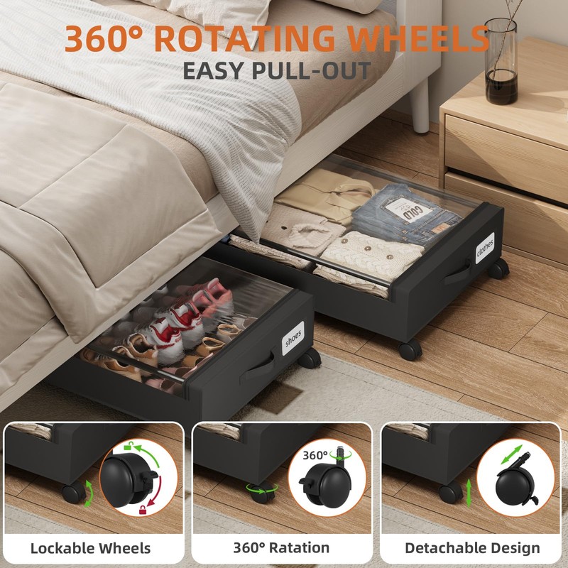 Somdot Under Bed Storage with Wheels, 2 Pack Under Bed