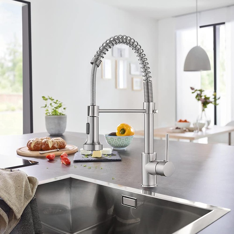 OWOFAN Kitchen Faucets, Commercial Brushed Nickel Stainless Steel Pull Down