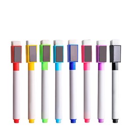 Dry Wipe Pen with Eraser, 8 Pieces Whiteboard Markers, Magnetic Whiteboard Marker with Fine Tip, Colourful 3-in-1 Foil Pen, Dry Erase Marker for Windows, Glass, Blackboard