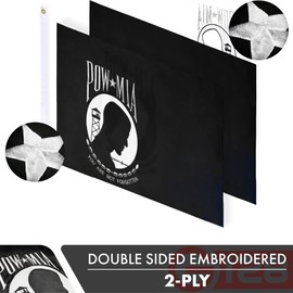 G128 POW MIA Flag | 2x3 Ft | Double ToughWeave Series Double Sided Embroidered 210D Polyester | Embroidered Design, Indoor/Outdoor, Brass Grommets, Heavy Duty, 2-ply