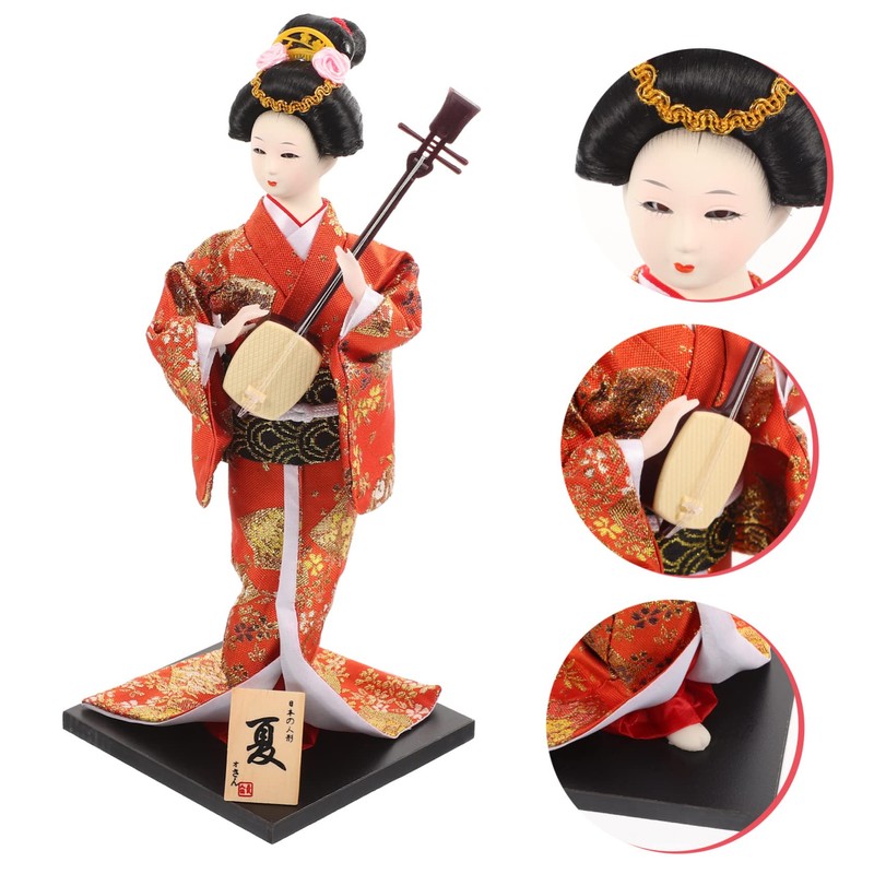 Alipis Japanese Geisha Doll Traditional Kimono Statue Artistic Home Decor