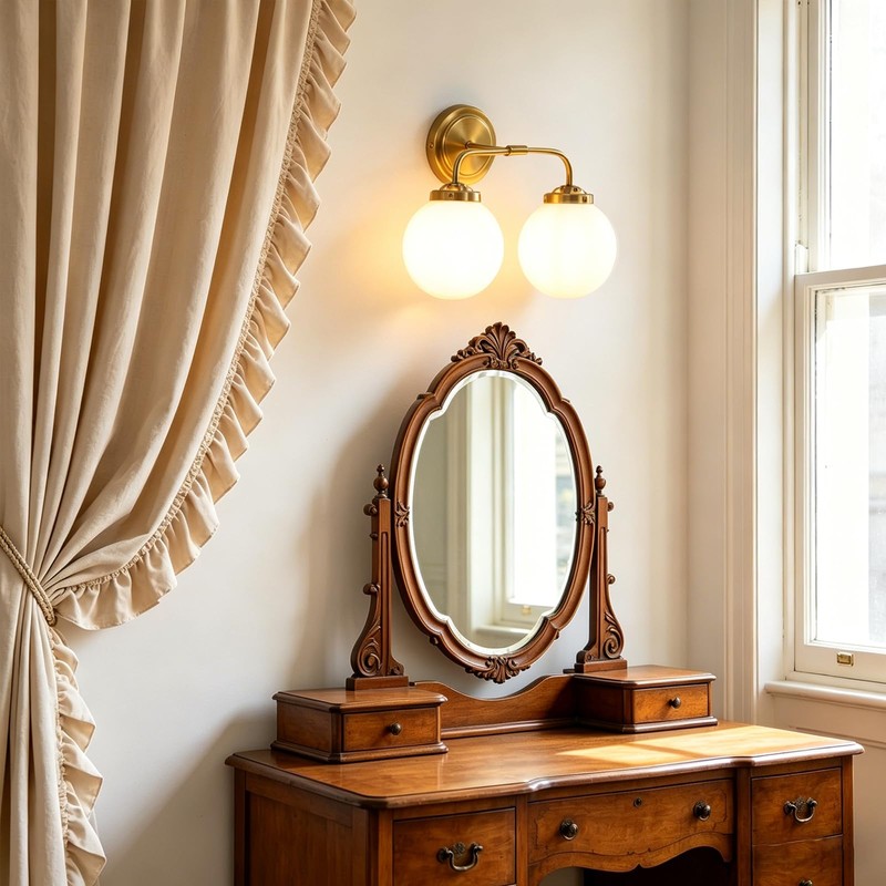 MonDaufie 2-Light Brushed Brass Vanity Light Fixture, Mid Century Wall