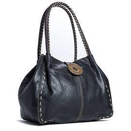 Big Handbag Shop Womens Trendy Designer Boutique Faux Leather Large Button Detail Shoulder Bag (836 Black)