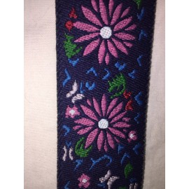 By The YARD Black Pink Blue Floral Flower Butterfly Embroidered Ribbon Trim