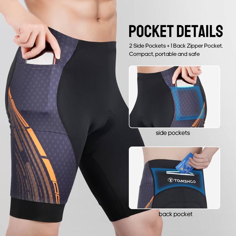 TOMSHOO Padded Cycling Shorts with Padding, Side & Back Pockets,