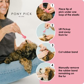 Pony Pick ﻿The PET Pick Pet Hair Elastic Rubber Band Cutter - 3 Pack or Pet 50 Clear Elastics - Pet Grooming Tool - Easily Remove Dog Bows - Dog and Pet Hair Accessories