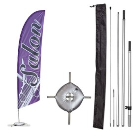 Vispronet Premium Salon Feather Flag Kit - Includes 13ft Sectional Aviation Grade Fiberglass Poles, Beauty Salon Flag, Cross Base and Weight Bag, and Pole Sleeve Bag
