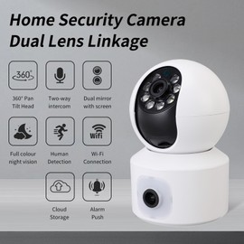 Denash Dual Lens Security Camera, 1080P HD Wireless with 355° Rotation & O-KAM Pro App for Indoor Outdoor Monitoring​