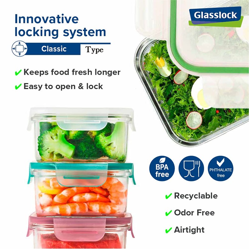 Glasslock Baby Food Square Container, 3-Piece Set, Clear, GL-544