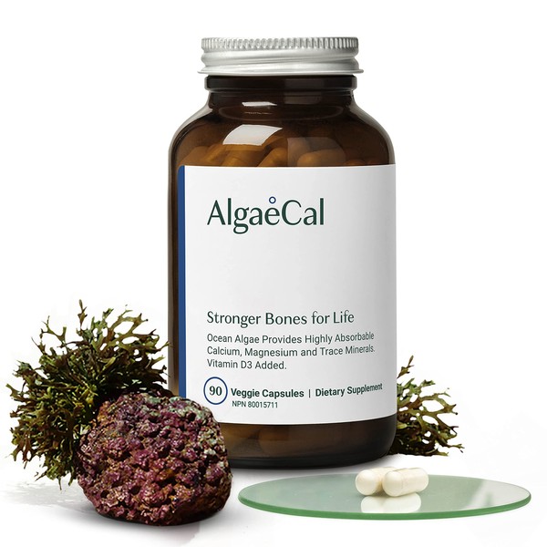 AlgaeCal - Clinically Supported Plant Based Calcium Supplement, Vitamin D3 (1000 IU) for Bone Strength. Contains 13 Trace Minerals Supporting Bone Density - 90 Veggie Caps for Bone Health