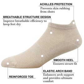 HaloYIYI Men's No Show Socks Beige Low Cut Mesh Breathable Cotton Comfortable Soft Tan Big & Tall With Tab, 10 Pairs (10-15, Beige/Tan)