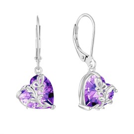 Oskani Dangle Drop Leverback Earrings for Women, 925 Sterling Silver Butterfly Earrings with Haert Birthstone, Valentines, Mothers, Anniversary, Birthday Day Jewelry for Her, Cubic Zirconia