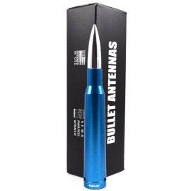 VMS RACING Anti-Theft Retractable Blue 50 Caliber Silver Bullet Stubby Antenna For Jeep