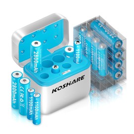 Rechargeable AA AAA Batteries with Charger 16Pcs,1.2V Ni-MH Rechargeable Batteries with 8 * 2800mAh AA and 8 * 1100 mAh AAA,Pre-Charge,Type-C and 8 Slot Charger