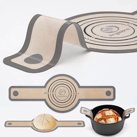 Silicone Bread Sling Dutch Oven - Best Japan Silicone. Non-Stick & Easy Clean Reusable Bread Baking Mat. With Extra Long Handles Baking Sheet Liner, 1 Grey pcs for Transferable Dough