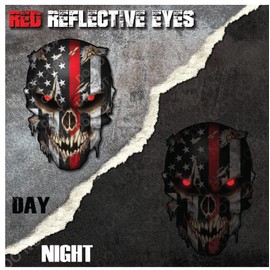 Decals by Haley Thin Red Line Firefighter Skull Decal Sticker with Reflective red Eyes for Cars Trucks Window Windshield Graphic Glass Bumper Vinyl - Safe for Vehicle Paint