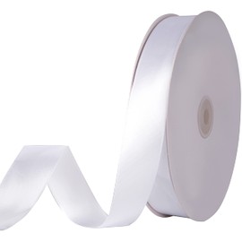 KSRIGHT 1 inch x 50 Yards Double Faced White Polyester Satin Ribbon for Gift Wrapping,Wedding Decoration, Bows Making, Sewing, DIY Crafts
