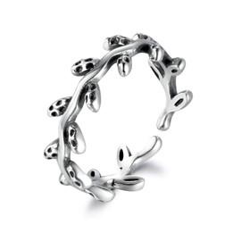 SNORSO Adjustable Sterling Silver Olive Branches Leaves Engagement Wedding Ring for Girls Women