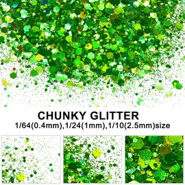 Green - Craft Glitter - 2oz Glitter Shaker Bright Colorful Holographic Mix Chunky Body Glitter Bulk Wholesale 24 Colors in Shaker Cosmetic Glitter - EBLB600