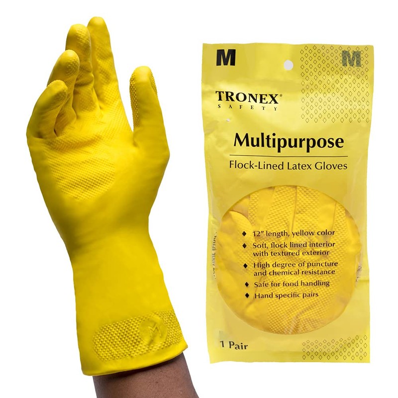 TRONEX 12 Pairs 12" Multipurpose Flock-Lined Kitchen Latex Gloves, Heavy