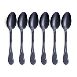 Black Dessert Spoon Set, Seeshine 6.5-inch Stainless Steel Shiny Black Teaspoon, Espresso Coffee Spoon, Set of 6