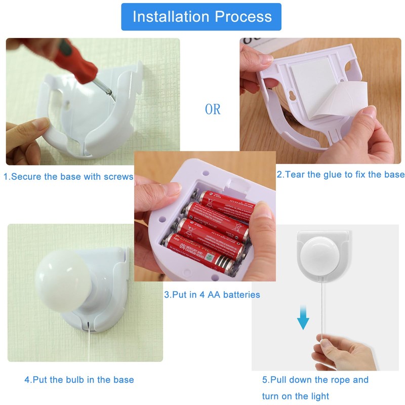 Shuwea 2 Pack Battery Operated Light Bulb, Stick-Up Battery Powered