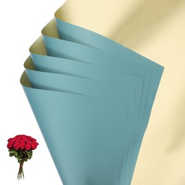 PATIKIL Flower Gift Wrapping Paper, 20 Sheets Double Sided Golden Waterproof Bouquet Paper Wrap Florist Supplies Packaging Floral Papers for Wedding DIY Craft Valentine, Gray Blue/Gold