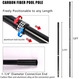 OPRUPEY Carbon Fiber Pool Pole, 4-Section Telescopic 12 Foot, Lightweight and Easy to Grip Adjustable Cleaning Pole, Used for Pool Cleaning, Connected to Fishing net, rake, Brush (12FT)