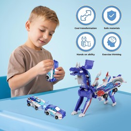 SFSOC 2-in-1 Collision Transforming Dinosaur Car Toy, 2 Magnetic Cars Transform into Dinosaur Toys for Kids Toddler,Fun Deformation Robot Dino Car Birthday Gift Toys for Boys Girls (Blue)