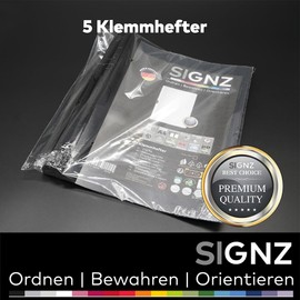 SIGNZ Clamp Binder DIN A4, Pack of 5, Black, for up to 60 Sheets, CO2-Neutral, Made in Germany