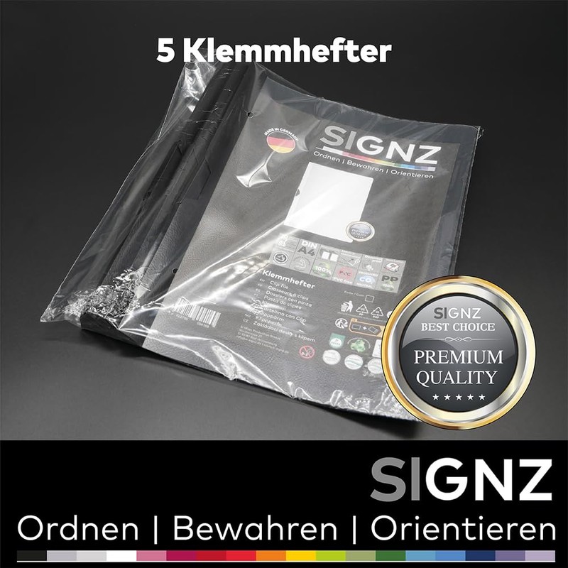 SIGNZ Clamp Binder DIN A4, Pack of 5, Black, for