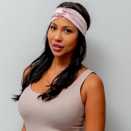 CILQUE 100% Mulberry Silk Top Knot Headband – 22 Momme, Gentle on Hair (Pink Leopard, O/S)