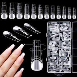 Kiiwah Pack of 120 Dual Shape Nails, Polygel Tips with Clear Scale Lines, Reusable Tips for Polygel Nails, Dual Tips Nails for Professional Nail Designers or Nail Art Beginners