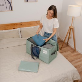 VENO 4 Pack Moving Bags, Comforter and Blanket Storage Bags for Closet, Moving Boxes, Boxes with Lids Alternative, College Dorm Packing Supplies, Foldable Heavy-Duty Tote (Light Green Matte, 4 Pack)