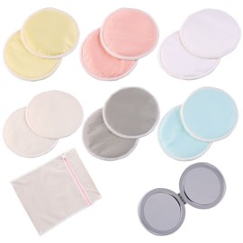 Joycoikat Reusable Nursing Breast Pads Washable Multi-Color Thin Nipple Cover Pad with a Washing Bag for Lactating Breastfeeding Mom Flat Pack of 14