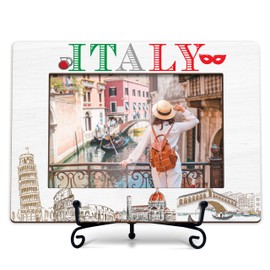 TIRYWT Italy Picture Frame, Family Vacation in Italy, Wedding Gift, Honeymoon Gift, 4x6 Photo Frame for Desk Display, Wooden Photo Frame -J06