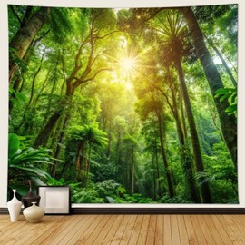 Musihy Landscape Tapestry, 350 x 256 cm, Sunlight, Forest, Natural Landscape, Wall Hanging Decoration for Living Room, Bedroom & Dormitory, Green