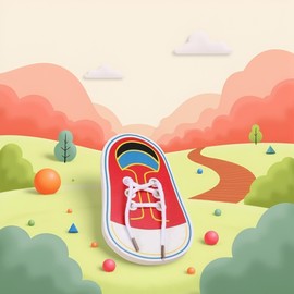 Junfamilee 1Pc Red Shoes Learning Toy Learn to Tie Your Own for Practical Learning Toys for Young Children Training Board Toddler Early Wooden Threading Lacing Shoes，Arts and Crafts