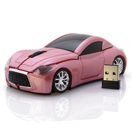 DAY DAY HAPPY Wireless Computer Mouse Car Optical Mice with LED Headlight (Pink)