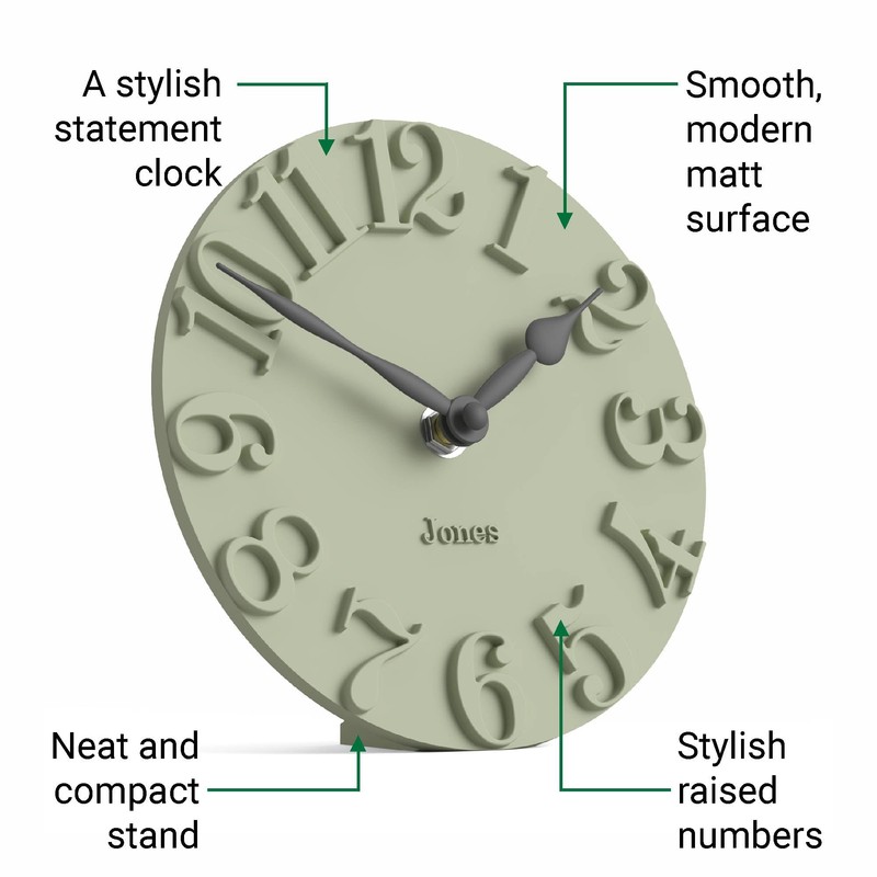 Jones Clocks® Hampstead desk clock | Freestanding | Sage green