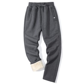 Flygo Men's Winter Warm Active Fleece Joggers Pants Athletic Sherpa Lined Sweatpants(02 Dark Grey-XL)