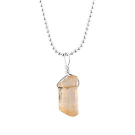 Natural Raw Imperial Topaz Gemstone Pendant Dainty Necklace, Rough Crystals, Energy Stone, Healing Crystals, Silver Plated Chain, Gift for Women, Birthstone Gemstones Jewelry 18 inch